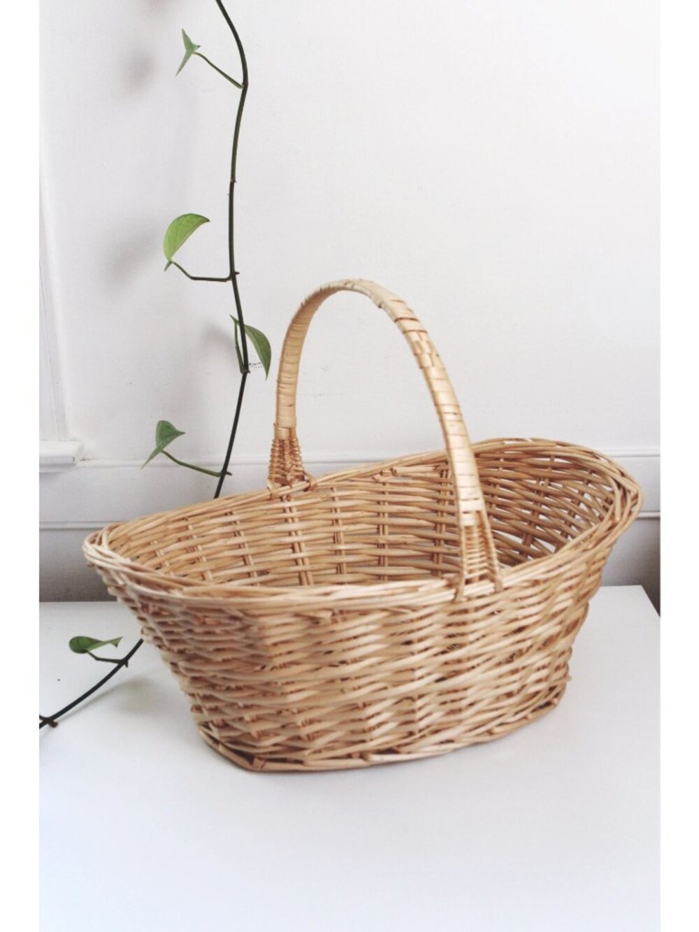 Vintage Handwoven Wicker Basket With Handle - Rustic Farmhouse Cottagecore